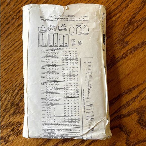 Vintage 1960s Butterick 3109 Sewing Pattern Size X Small 12 Shift Dress COMPLETE - Picture 2 of 2
